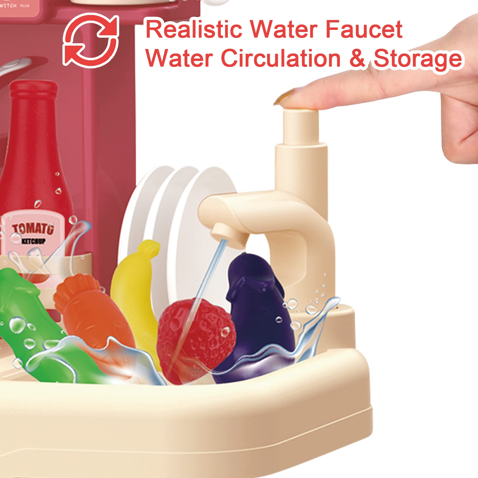 Cuisine Jouet Pour Enfants DeAO - Avec Lumières Et Sons, 18 Accessoires, Jeu D’Imitation Petit Chef