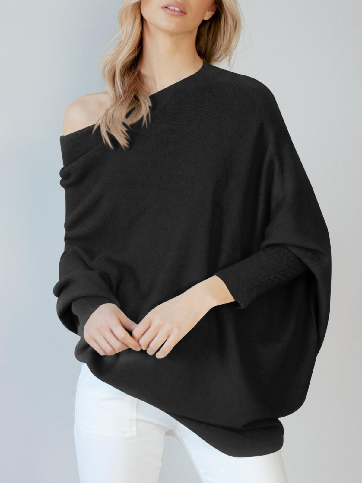 Imily Bela Damen Pullover Rundhalsausschnitt Langarm Strickpullover Ausschnitt Lose Bluse Pulli Sweatshirt Oberteil Tops Shirts