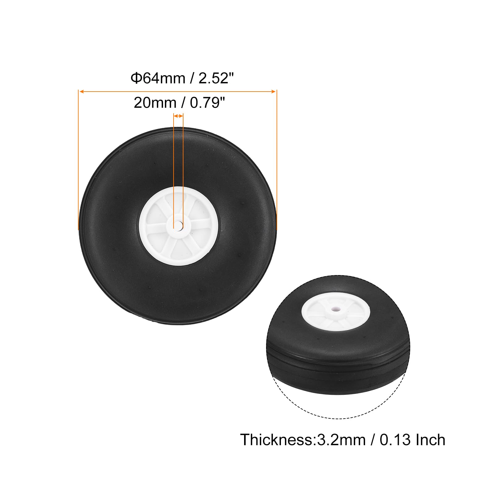 sourcing map 10Pcs RC Airplane Wheels 2.5" OD Aircraft PU Rubber Tire Tail Airplanes Wheel Replacement for DIY Model Plane Helicopter Car - Image 2