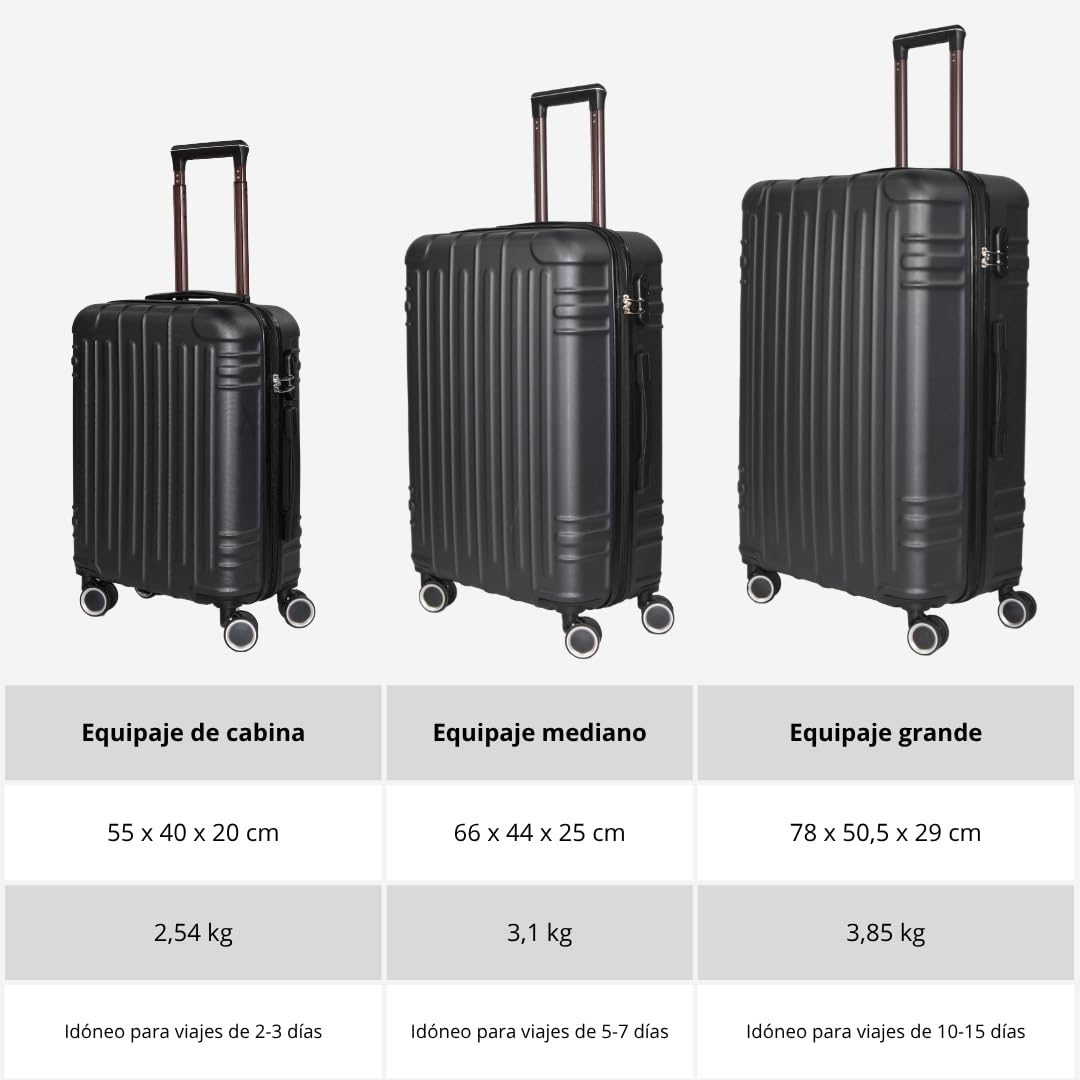Genérico WSPack Maleta de Cabina 55x40x20 cm | Maleta de Mano ABS Rígida | con 4 Ruedas Dobles Giratorias 360° (Black)