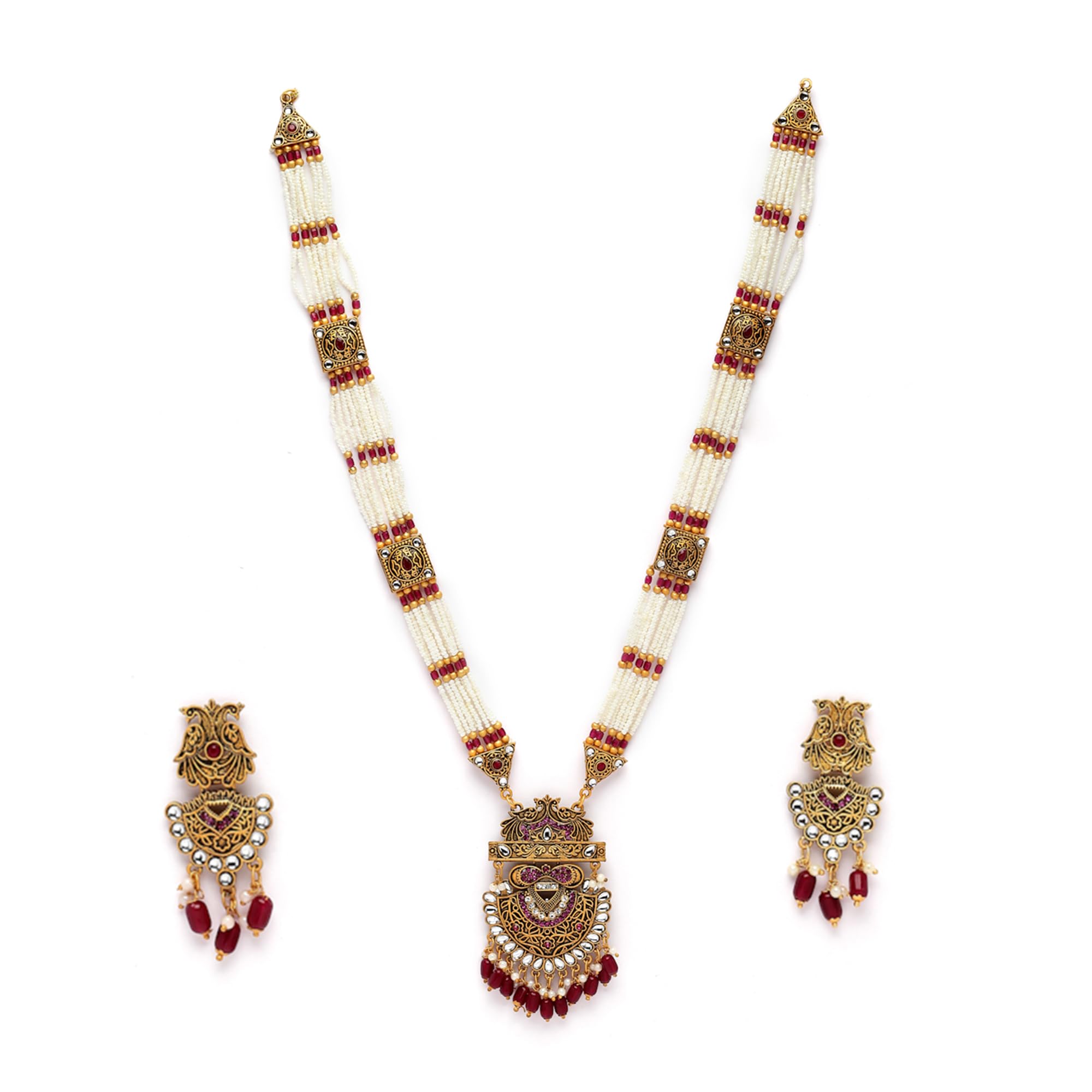 ZENEME Gold-Plated Kundan Studded & Beaded Long Meenkari Work Necklace with Earrings Jewellery Set for Women and Girls (Design1) (B0C9ZVLYYG) Amazon Price History, Amazon Price Tracker