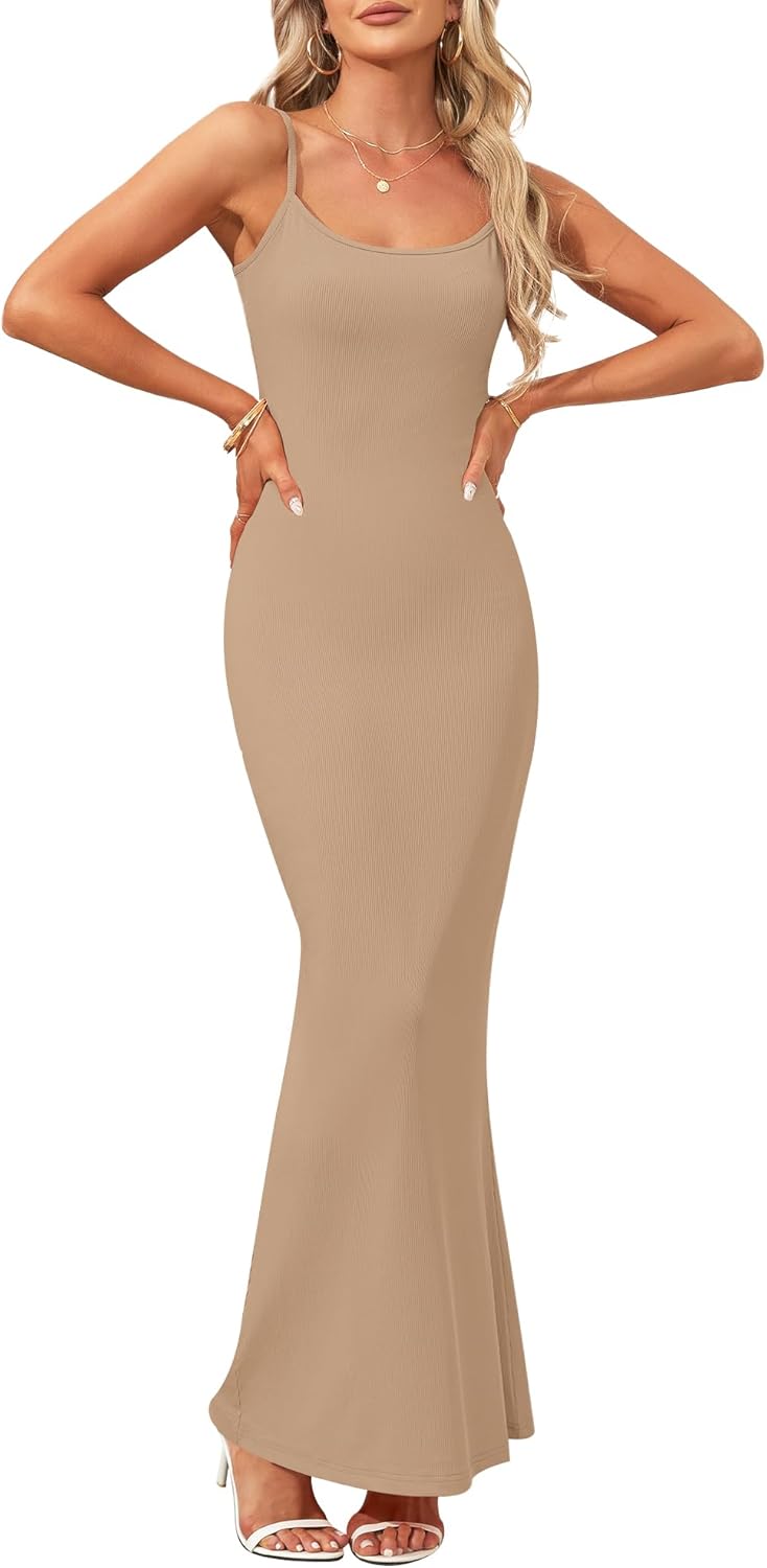 AUSELILY Womens Slip Maxi Dress Sexy Bodycon Dresses Sleeveless Square Neck Long Dress - Image 2