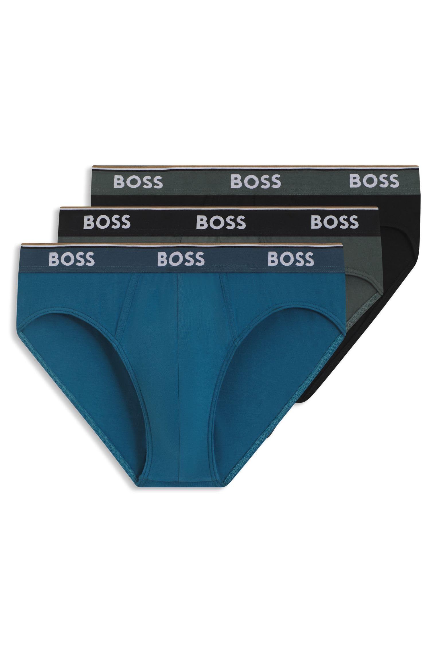 BOSS Mens Brief 3P Power Three-pack of stretch-cotton briefs with logo waistbands