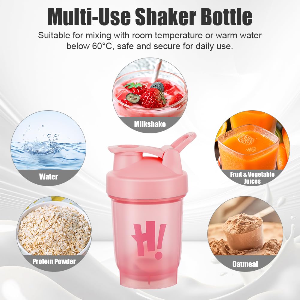 AOOWU Shaker per Proteine, 2 Pcs Shaker Proteico 350 ML con Sfera di Miscelazione, Agitatore Snap-Fit, Protein Bottiglie a Prova di Perdite, Bottiglie per Miscele di Proteine e Integratori, Senza BPA