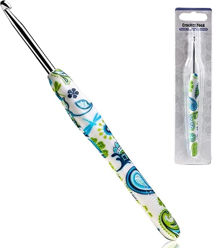 LOOEN - Gancho de ganchillo de 0.177 in, mango ergonómico para manos artríticas, agarre de goma suave, agujas de tejer extra largas para