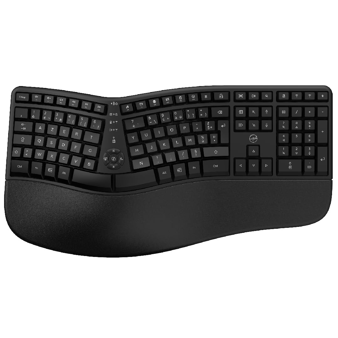 Mobility Lab – Ergo K30W – Clavier sans Fil Ergonomique – AZERTY, Repose-​Poignets, Disposition Ergonomique des Touches, Inclinaison Ajustable – Windows