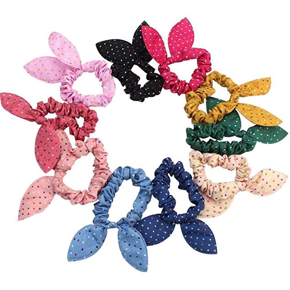 Lankater Girls Colorful 10 Pcs Hair Scrunchies, Bunny Ears Scrunchie Hair Rope, Ponytail Holder Elastic Hair Bands Hair Ties Ropes, Hair Accessories (Random Color)
