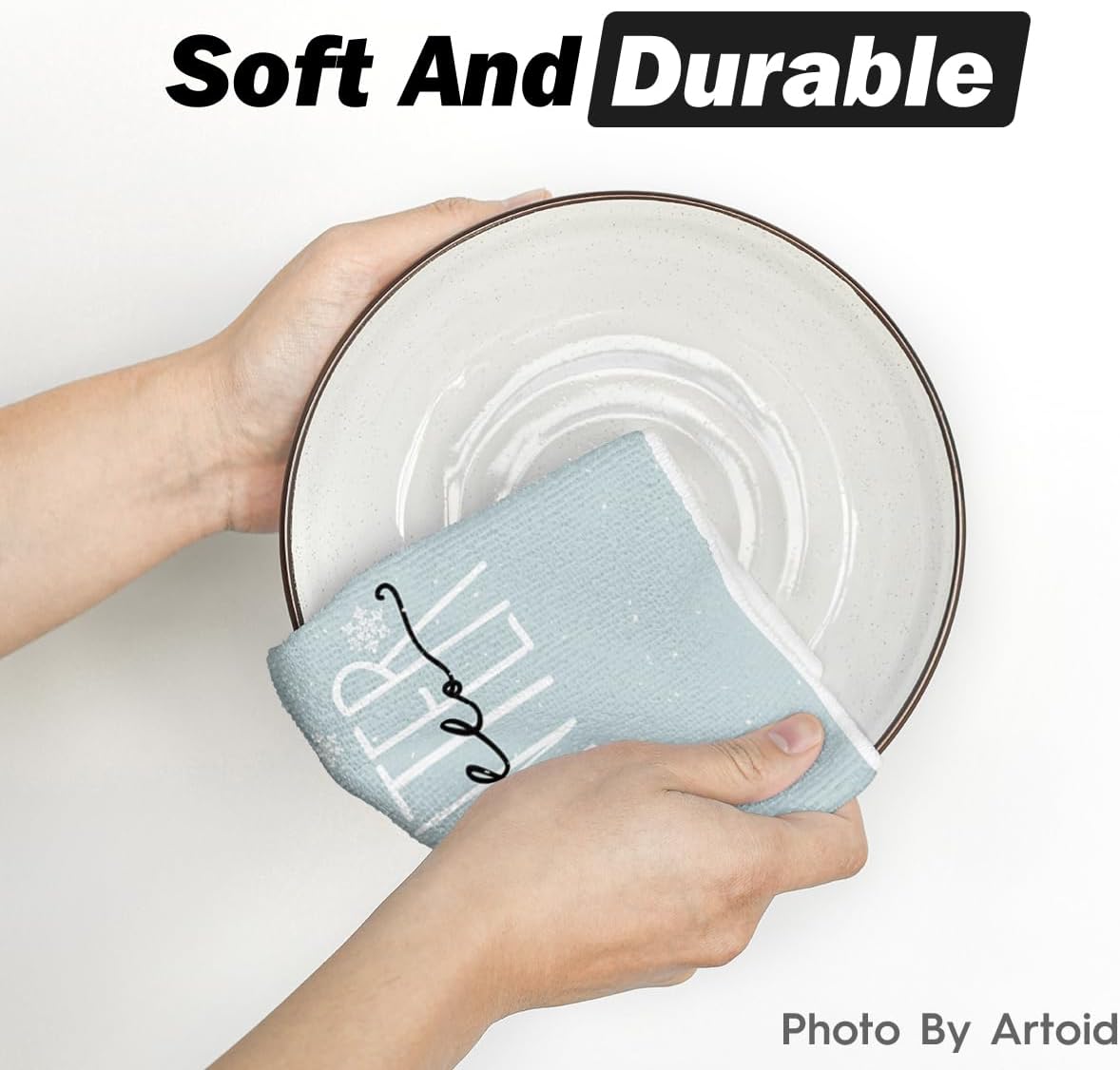 Artoid Mode Aqua Snowflake Hello Winter Kitchen Towels Dish Towels, 18x26 Inch Farmhouse Holiday Decoration Cleaning Set of 2 - Image 5