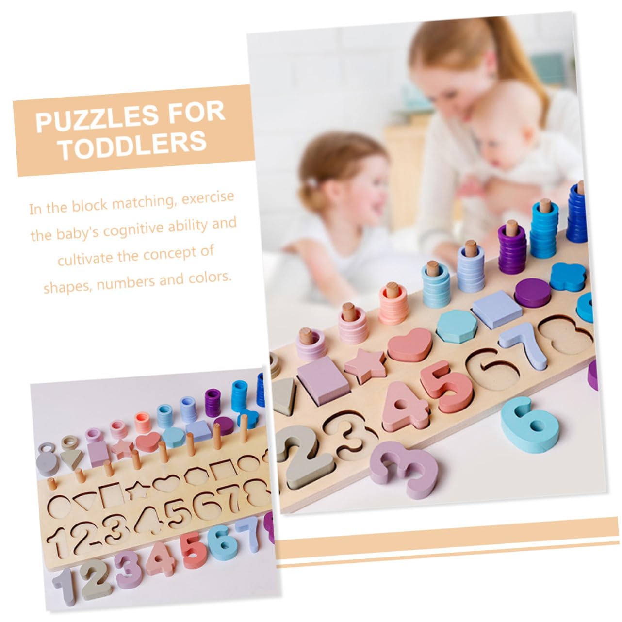 SOIMISS Juego Educativo De Madera Formas y Números para Niños Pequeños De 2 a 4 Años, Rompecabezas De Lógica y Combinación De Colores Pastel, Tablero 3 1 para Aprendizaje y Desarrollo Cognitivo
