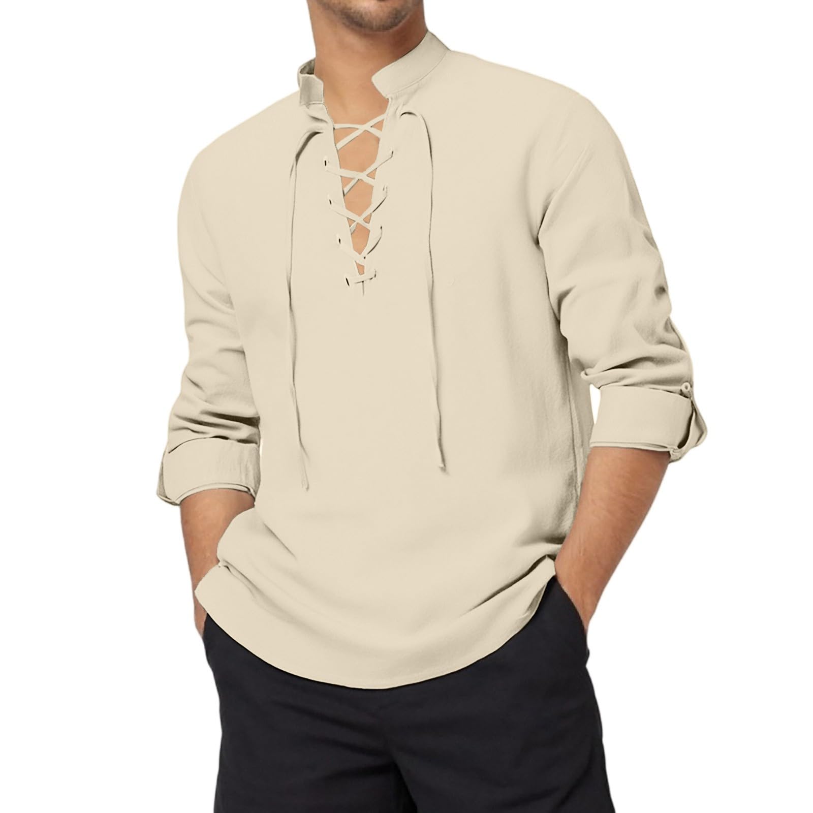 Mens Overshirt Medieval Pirate Shirt Linen Top Victorian Blouse