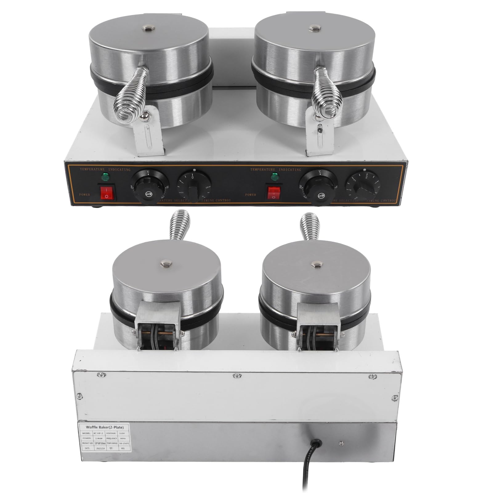 Gaufrier Double Professionnel 2400W, Chauffage Rapide, Revêtement Antiadhésif, Poignée Isolée, Prise UE 220V