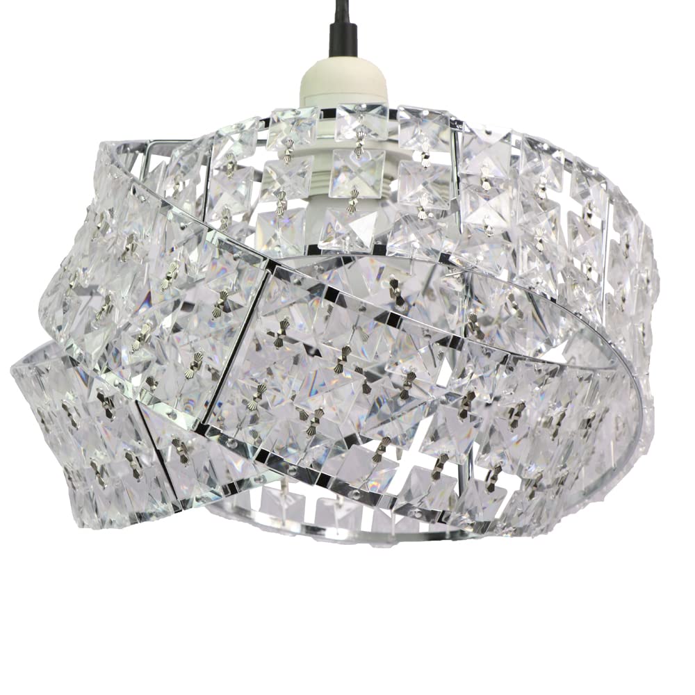 Chi-buy Shiny Ceiling Lamp Shade Modern Polished Chrome and Acrylic Transparent Beads Interwoven Ring Shade Accessories Plastic/Metal Frame Cromi (Chromie)