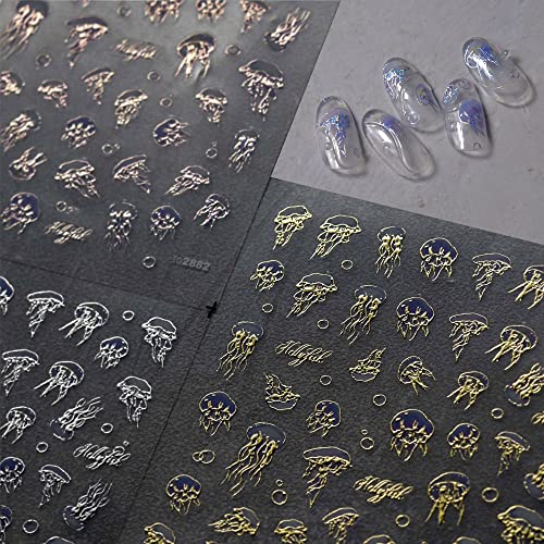 Nail Art Sticker Summer Laser Jellyfish Self-Adhesive Nail Art Decal Supplies Stick Tip For Ocean Sea Acrylic Nails Design (Jellyfish) #TOP7