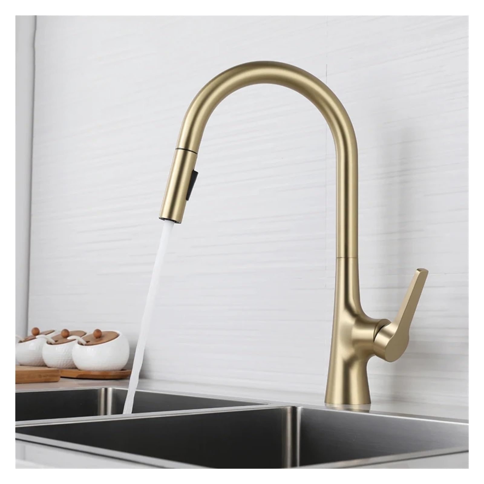 Gebürstete goldene ausziehen Küchenbasis Bergflüssigkeit Sprühgerät heiß und kaltes Wasser Waschspüle Messing 360 Schwenkkran, Küchenhahn