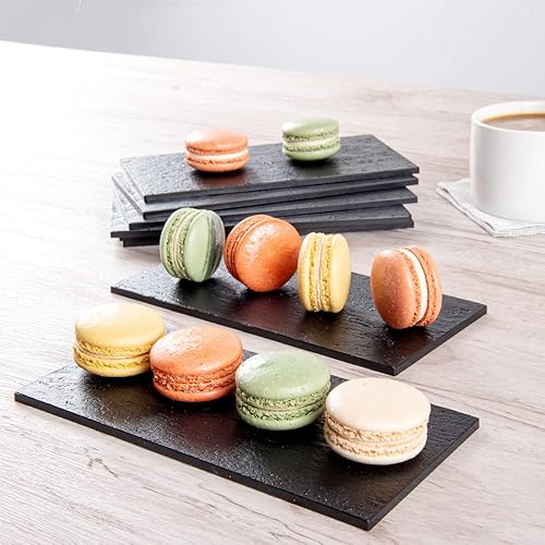 Miniatura 4 de Restaurantware Platos de servir de 7 x 3.5 pulgadas, 100 tablas rectangulares de charcutería, imitan el aspecto de platos de plástico negro pizarra,