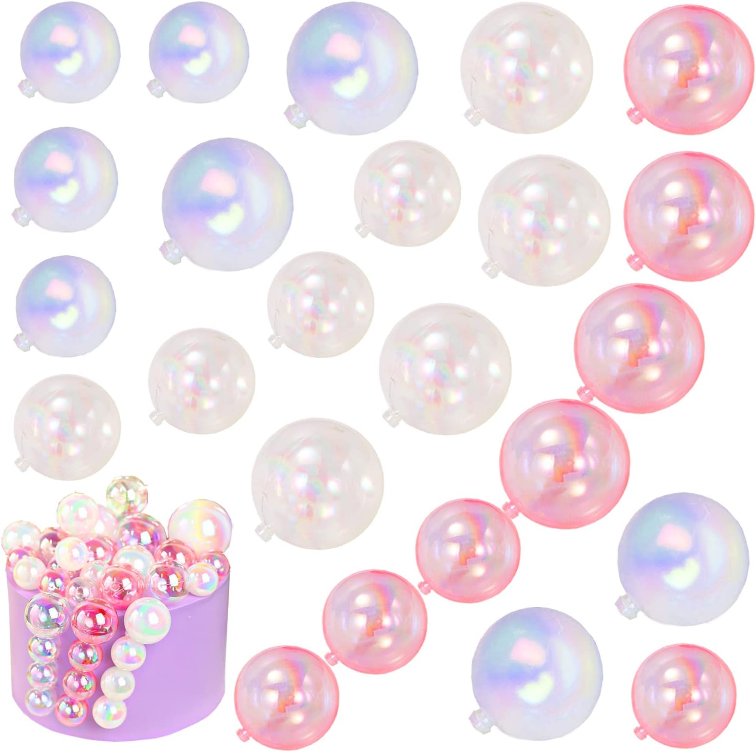 24 PCS Balls Cake Toppers Bubble Mini Balloon Topper Pearl Insert Cupcake DIY Decoration for Wedding Anniversary Graduation Birthday Party Baby Shower