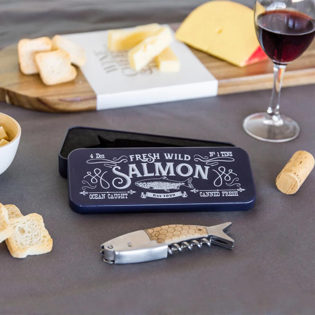 Balvi Sacacorchos Wild Salmon Abrebotellas y Herramienta multifunción con Caja metálica Acero/Madera