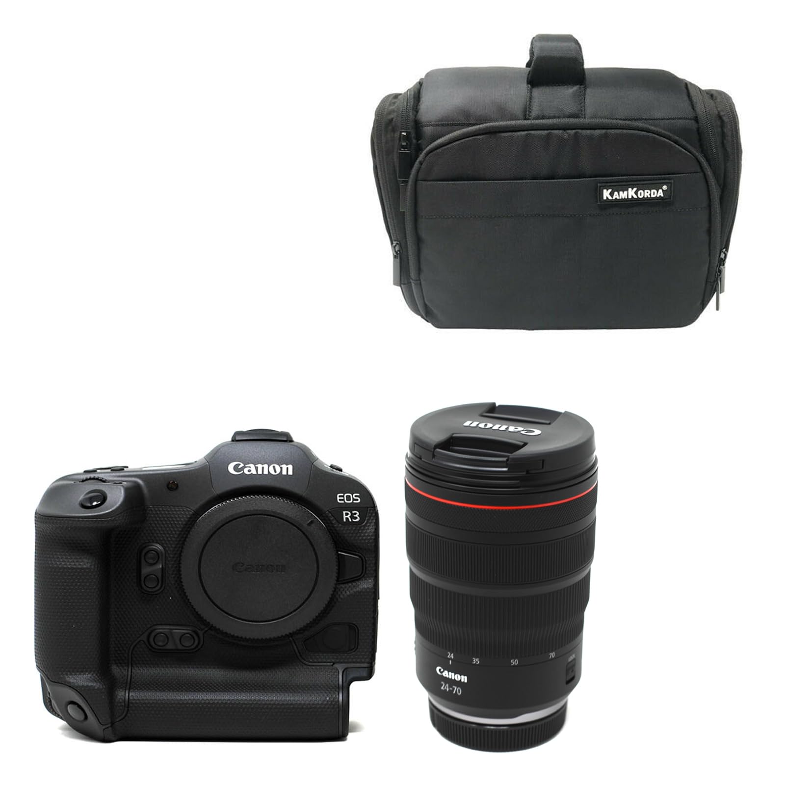 KamKordaCamera Bag + R3 Mirrorless Digital Camera + RF 24-70mm f/2.8L IS USM, 24MP Full Frame CMOS Sensor, DIGIC X Image Processor, 6K60 Raw 4K120 10Bit Internal Video Vertical Grip + 2 Year Warranty