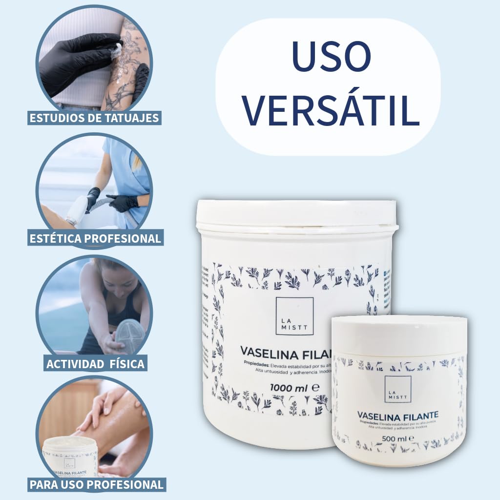 Vaselina Filante para Tatuaje 2 Litros | Pack de 2 Botes de 1 Litro | Vaselina Pura de Uso Profesional | Vaselina Neutra