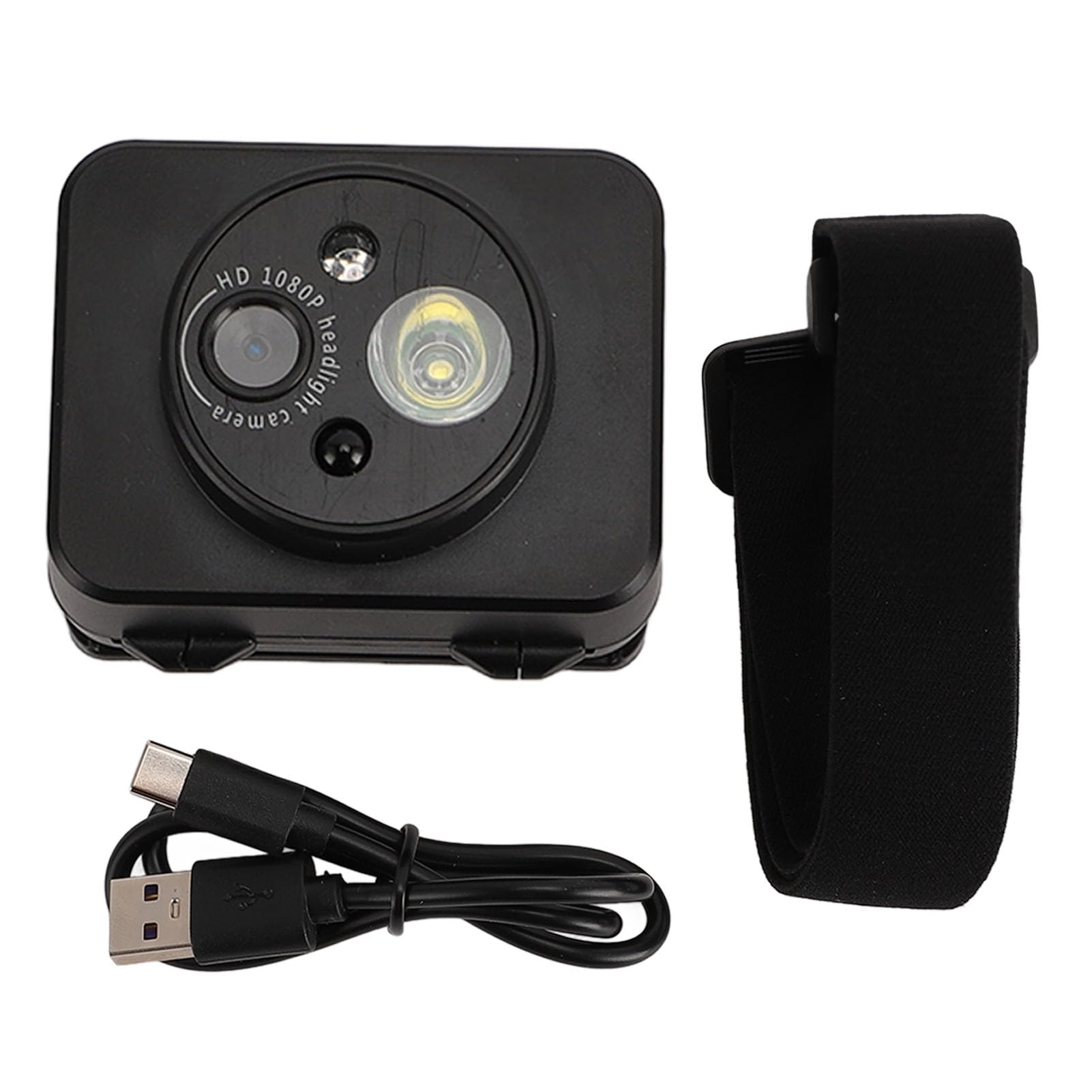 Telecamera da testa, 1080p con regolazione a 45° per registrazione, mini action camera, torcia frontale a LED, videocamera indossabile per sport notturni all'aperto