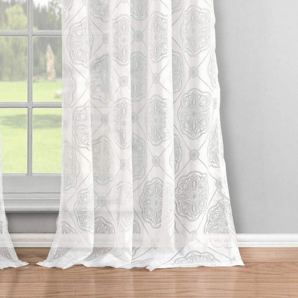 Duck River Textiles - Kennelly Medallion Semi-Sheer Burnout Grommet Top Window Curtains for Living Room & Bedroom - Assorted Colors - Set of 2 Panels (38 X 84 Inch - White)