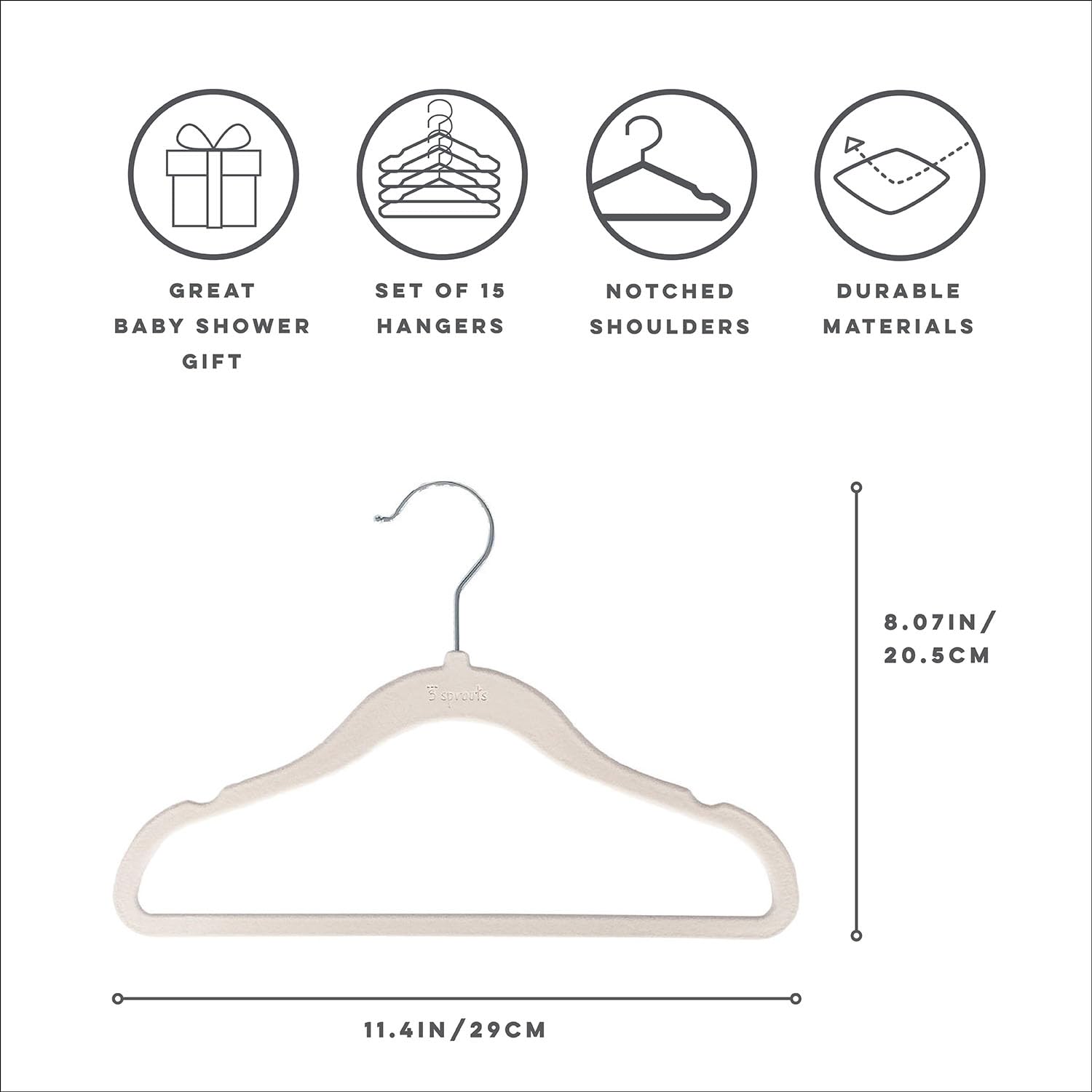 3 Sprouts Baby Closet Organizer Set - 15 Nursery Hangers with 8 Size Dividers, Closet Dividers for Baby Clothes and Clothes Organizer for Infant to Toddler Clothing - Cream Hangers & Terrazzo Dividers