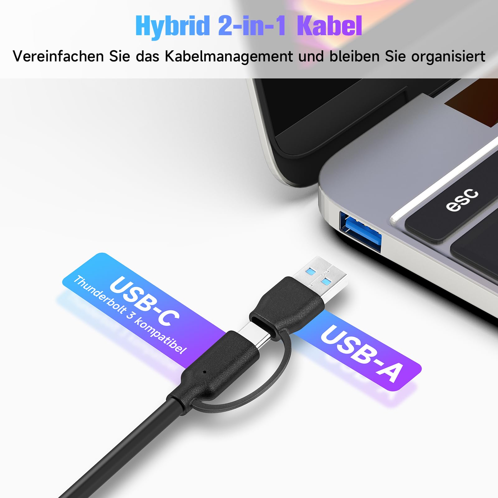 Hub USB Alimenté, RSHTECH Hub USB 3.2/USB C à 7 Ports avec 3*10Gbps Data Port (USB-A, 2*USB-C), 4*5Gbps USB 3.0 Ports, Touch Switch, 2-in-1 Data Cable (100cm), Adaptateur Alimentation 5V, RSH-ST07C