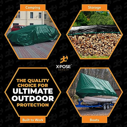 Image of Heavy Duty Poly Tarp - 5' X 7' - 10 Mil Thick Waterproof, UV Blocking Protective Cover - Reversible Green and Black - Laminated Coating - Grommets - by Xpose Safety