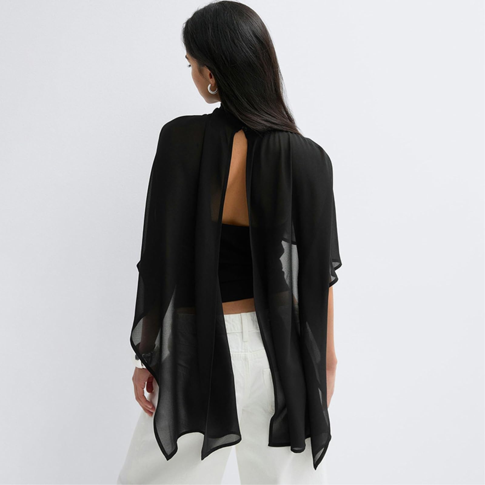 JCVBN Haut Femme Ensemble Deux Pièces Cape Transparent Crop Halter Vacances Deux Pièces | Cape Transparent | Crop Top | Halter | Vacances | Noir Abricot | Polyester