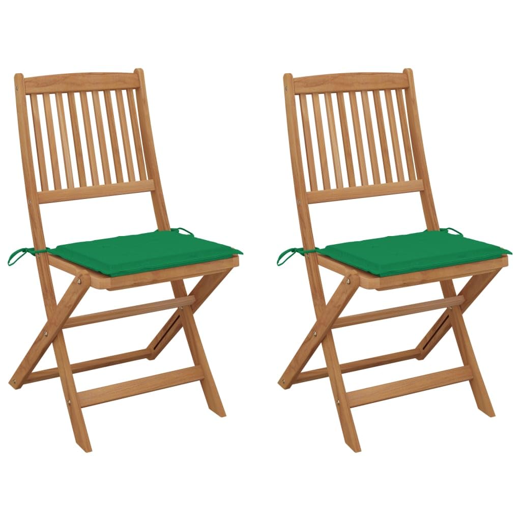 Chaises pliables de jardin en bois avec coussins verts pour mobilier terrasse patio