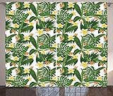 ABAKUHAUS Cortina rústica tropical Strelitzia Monstera Palm, para salón con banda universal con trabillas y ganchos, 280 x 175 cm, color blanco y verde oliva