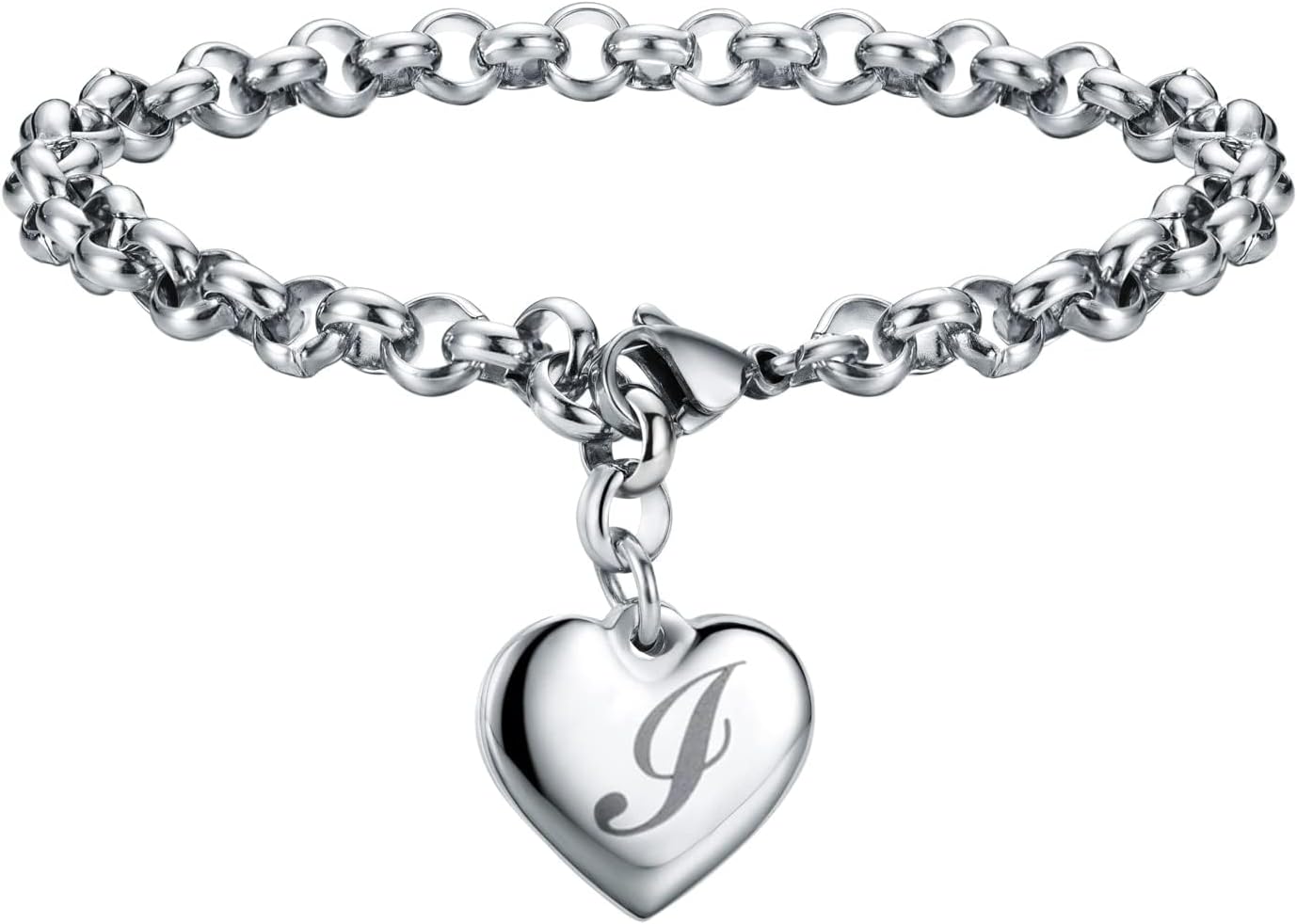 SANNYRACharms Bracelets for Women, Heart Charm Initial Bracelet Trendy, 26 Letters Stainless Steel Jewelry Confirmation Gifts for Christmas Birthday