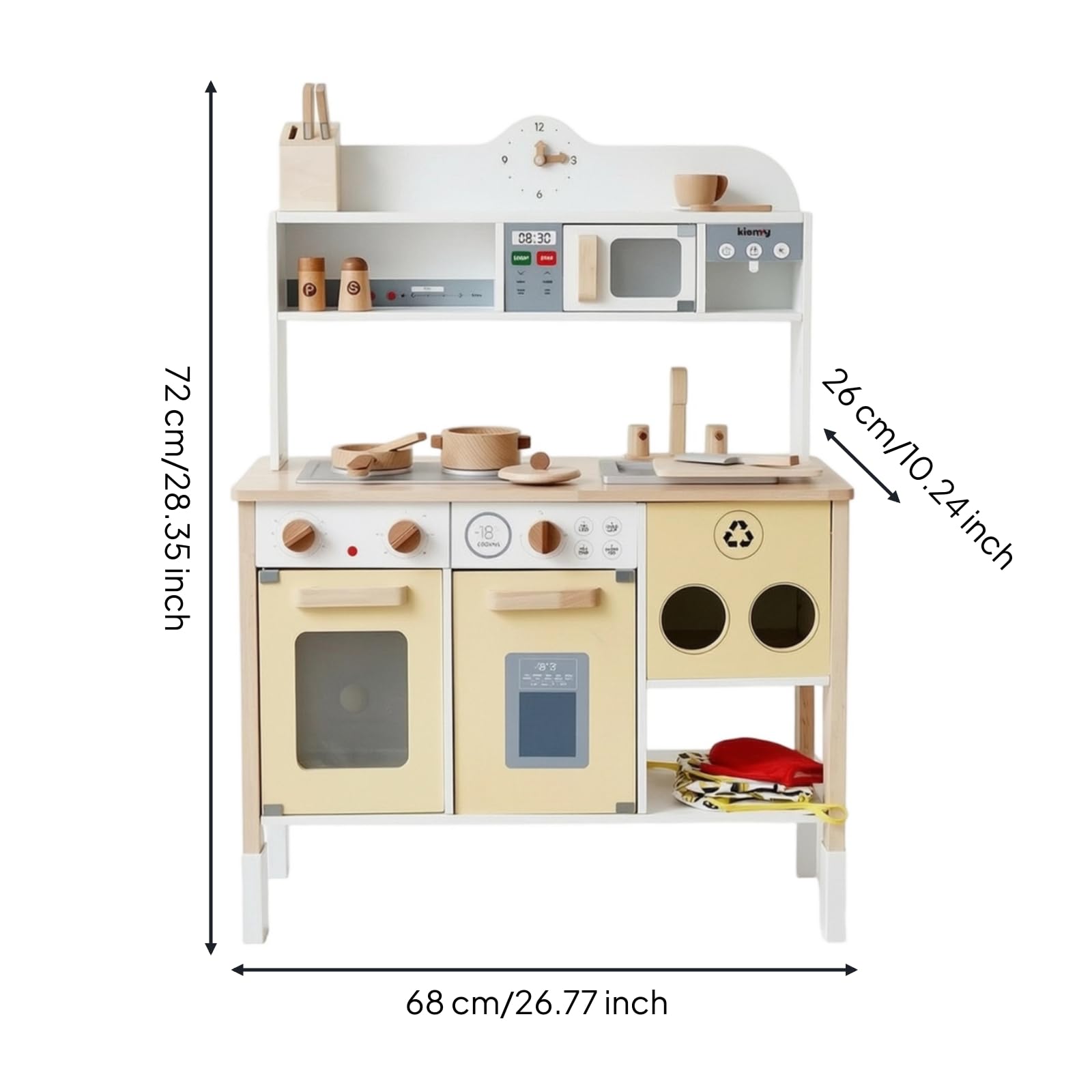 perfeclan Juguete de Cocina de Madera con Diseño de Armario y Horno Frontal para Niños y Niñas con Fogones Simulados para Imitar Hervir Adecuada para, Cocina De Clasificación De Basura Amarillo