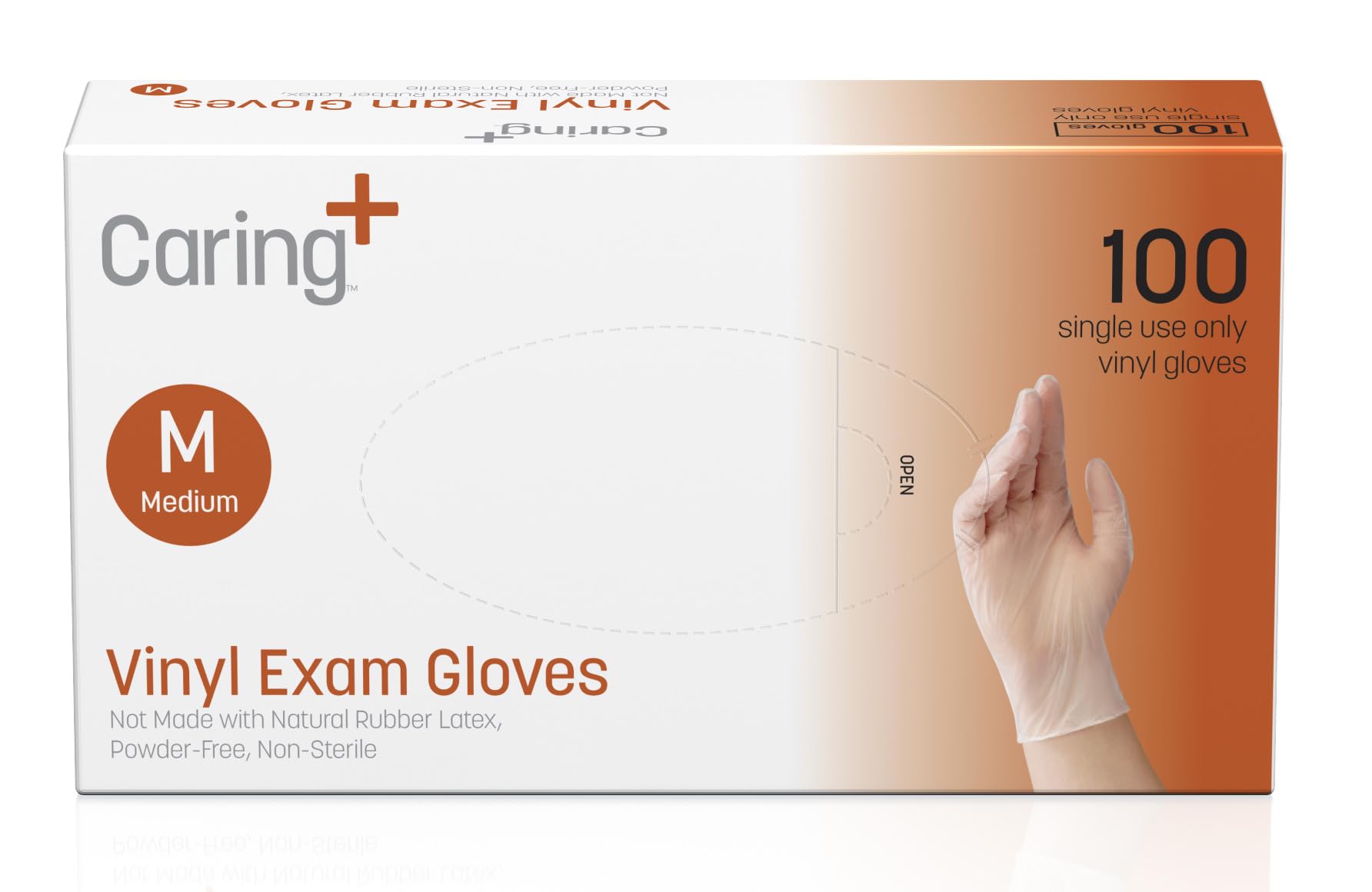 Caring Vinyl-Untersuchungshandschuhe (100 ct), puderfrei und nicht aus Naturkautschuklatex, Handschuhe für medizinische Zwecke, Erste Hilfe, Lebensmittelzubereitung und mehr, Größe M