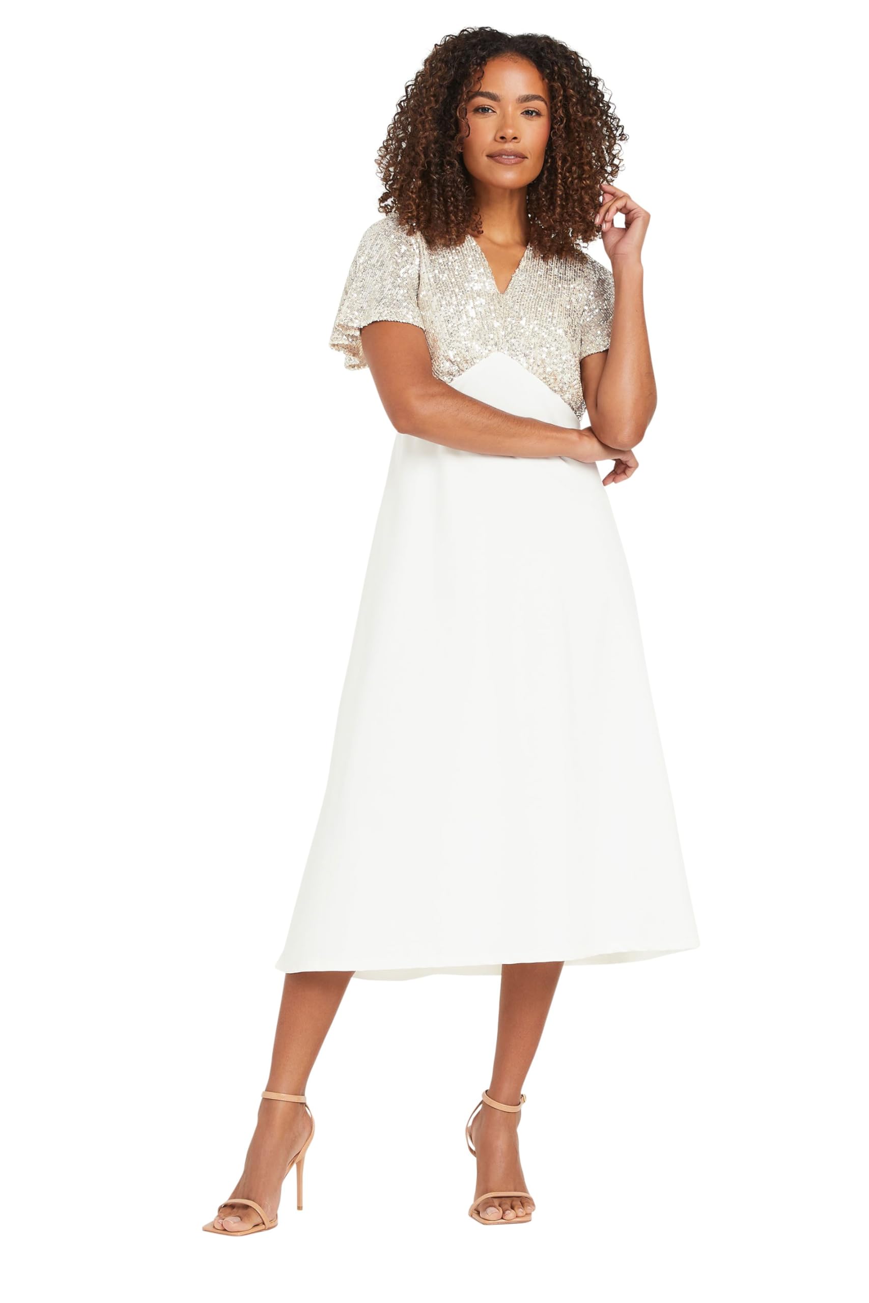 M&Co Sequin Top Midaxi Dress - Women's White