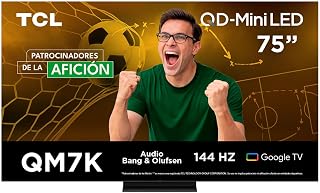 TCL 75QM7K Pantalla 75" Mini-LED 4K QLED Smart TV | Google TV | 144Hz VRR Gaming | Sistema de Audio Bang and Olufsen 40W | 3000 Nits | Compatible con Alexa