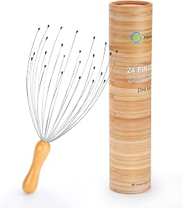 FREATECH 24 Fingers Head Massager Scalp Scratcher with Ergonomic Wooden Handle for Deep Relaxation and Stress Relief, Easy to Hold and Control, Perfect Body Relaxing Massage Tool