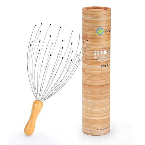 FREATECH 24 Fingers Head Massager Scalp Scratcher with Ergonomic Wooden Handle for Deep Relaxation and Stress Relief, Easy to Hold and Control, Perfect Body Relaxing Massage Tool - Head Massager-1