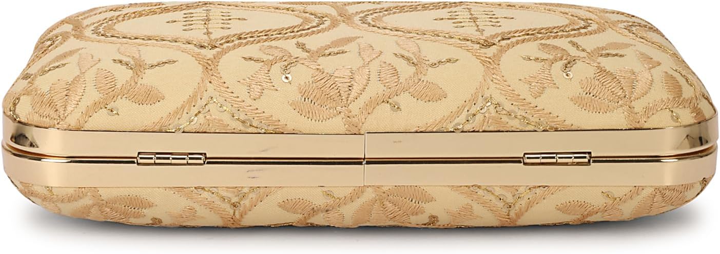 Hand Crafted Designer Box Clutch - Zari Embroidery For Women