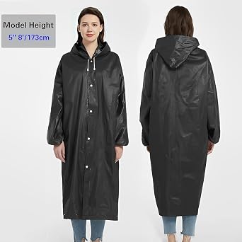 Rain Poncho for Adults, 2 Pieces Reusable Waterproof with Hoods and Sleeves