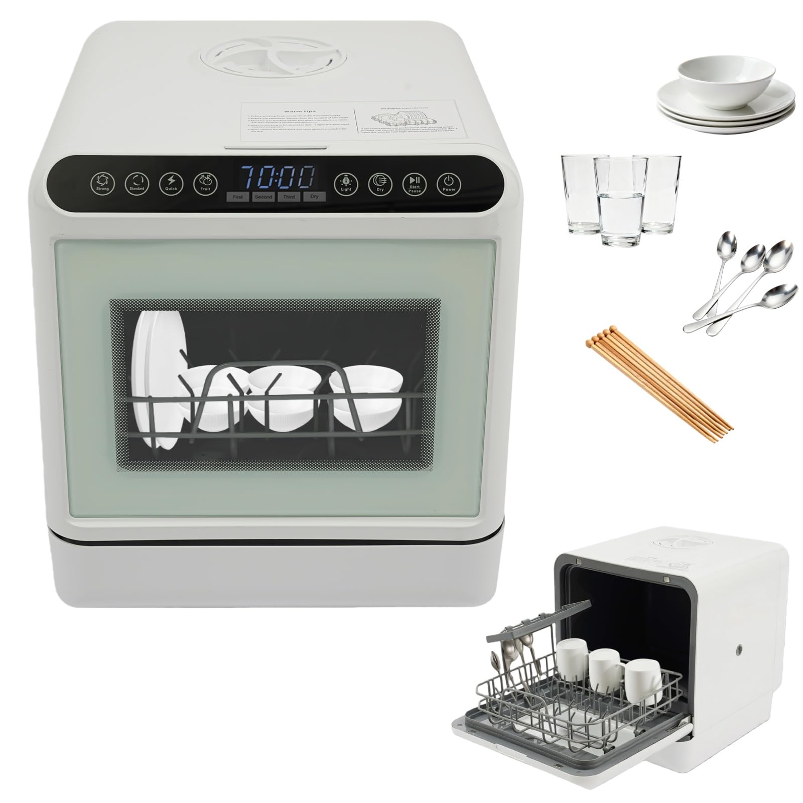 Spülmaschine, Mini Geschirrspüler Tischgeschirrspüler 72℃ mit 4 Waschmodi und 6L Wassertank, 25 mins (Schnell)/ 70 mins (Standard)/120 mins (Stark)/60 mins (Trocken), Dishwasher Touch Control