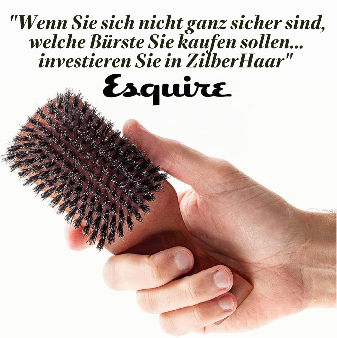 ZilberHaar Haar - und Bartbürste für Männer - Steife Wildschweinborsten und Birnbaumholz - Für Alle Bart- und Haartypen - Perfekt für Dickes oder Dünnes Haar - Made in Germany