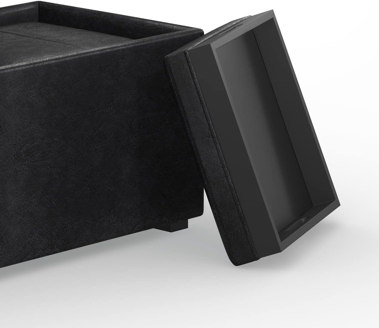 SIMPLIHOME Avalon 35 inch Wide Contemporary Rectangle 5 Pc Storage Ottoman in Distressed Black Vegan Faux Leather for the Living Room, Entryway and Family Room