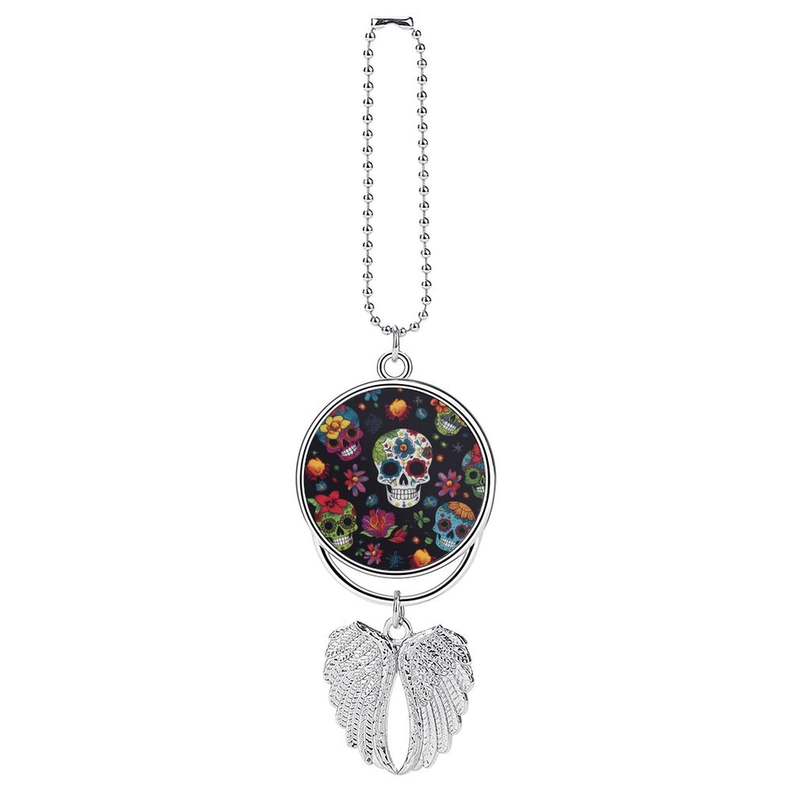 Flower Cactus Sugar Skull Car Pendant Personalized Car Hanging Ornament Auto Rear View Mirror Hanging Decoration Accessories Metal Cars Interior Ornament for Most Cars Truck SUV