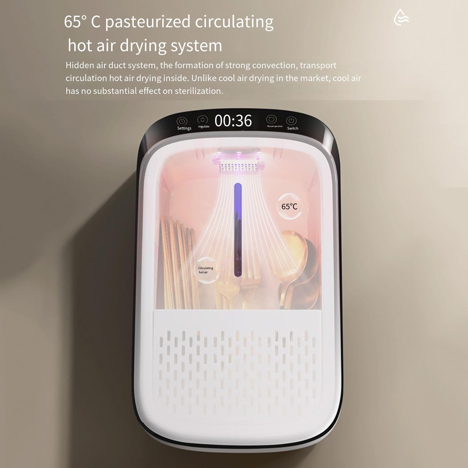Jaula desinfectante para palillos, caja de almacenamiento de cubiertos montada en la pared con cubierta, secador de aire a prueba de polvo, dispositivo de cocina doméstico con luz UV,C