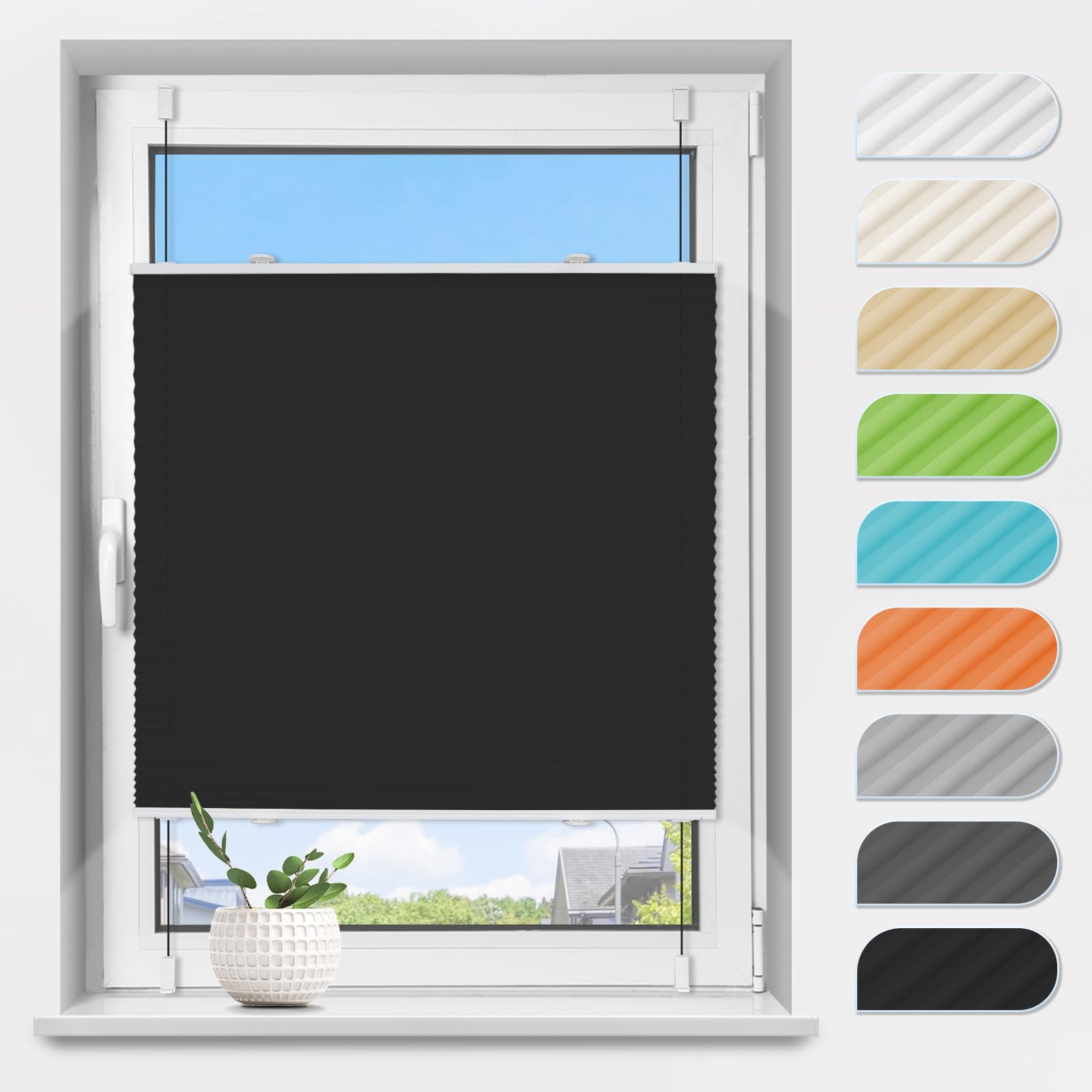 Plissee Klemmfix ohne Bohren Schwarz B85 x H90 cm Plissees Lichtdurchlässig Faltrollo Jalousie Plisseerollo Fertigplissee Sichtschutz & Sonnenschutz für Fenster & Tür