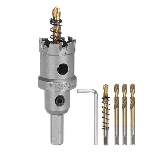 Miniatura 40 de HARFINGTON Kit de sierra de agujero de carburo de 1.890 in (1-57/64 pulgadas), juego de cortador de agujeros de metal con 5 piezas de brocas