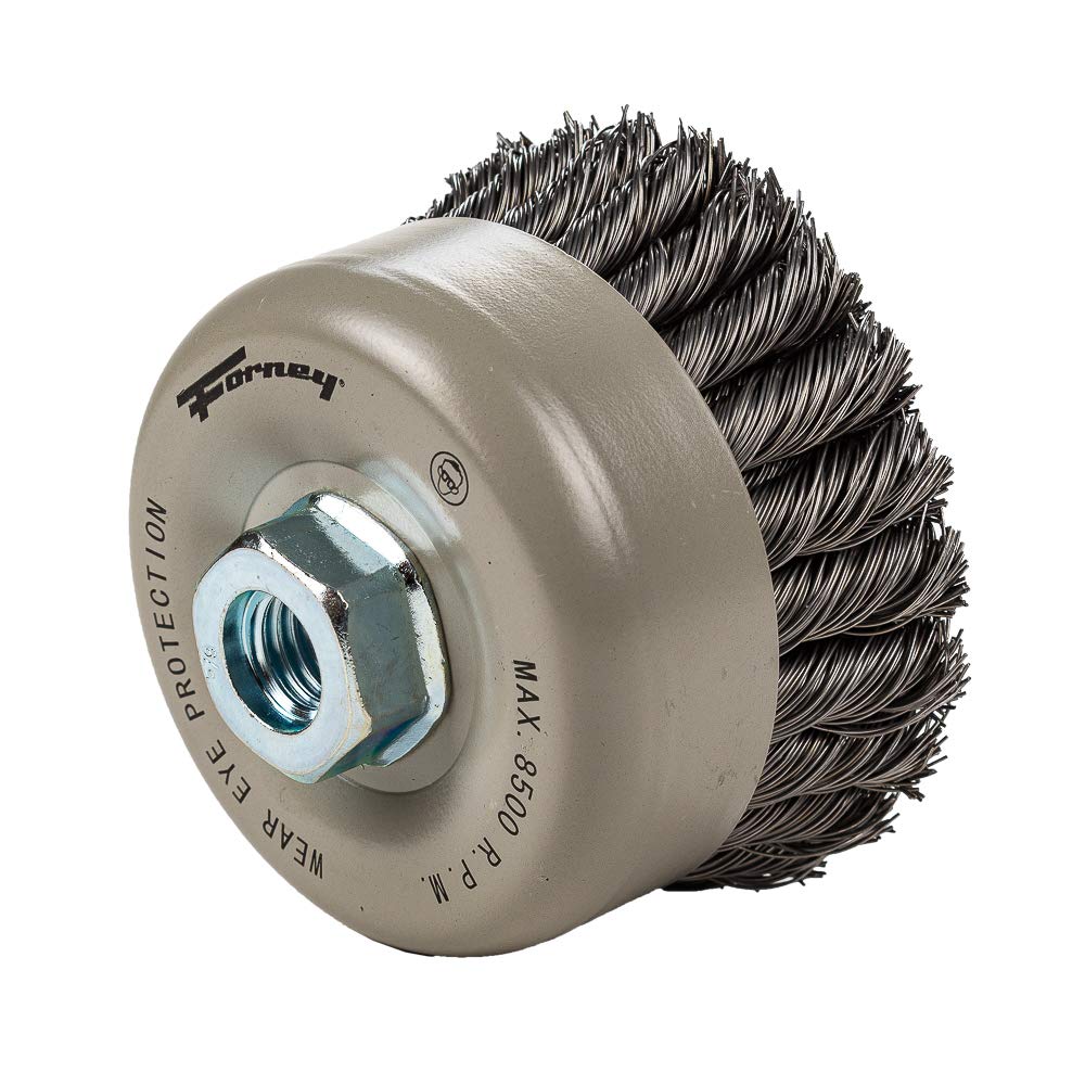 Forney 72868 - Spazzola per tazza, attorcigliata, doppia fila, Industrial Pro, filo da 10,2 cm x 20,8 cm, con albero da 5/8"-11