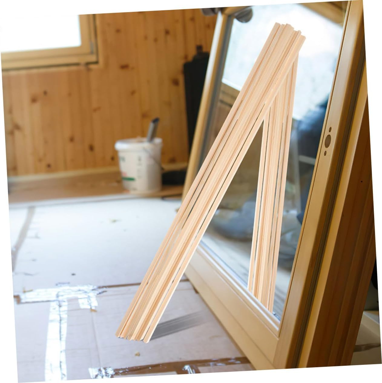 Window Trim 10 Pcs Triangular Wooden Strip Window Molding Strip Decor Trim for Screen DIY Wood Trim Wood Paulownia Edges Trim Wooden Strip for