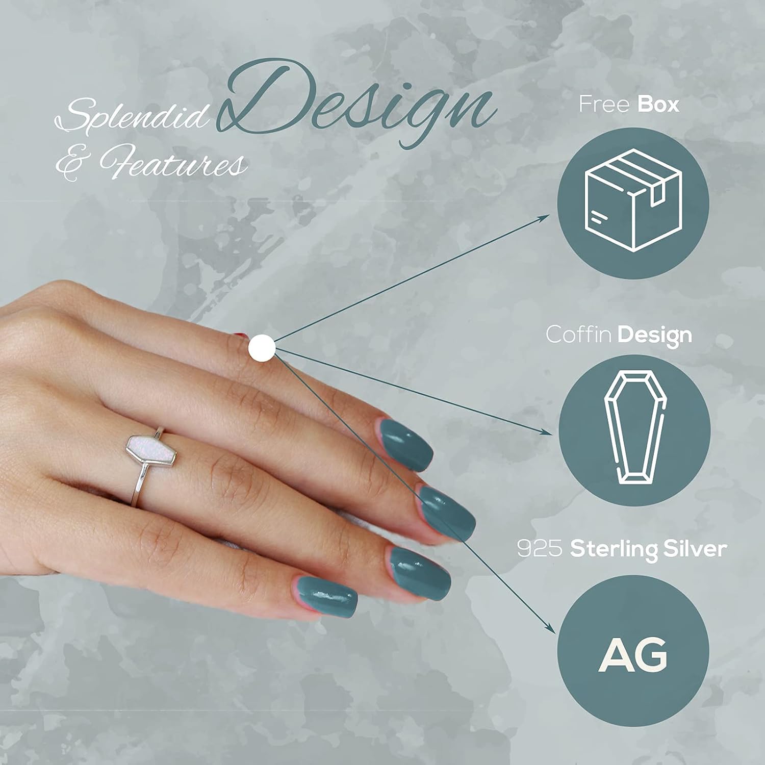 CloseoutWarehouse Simulated Opal Coffin Shape Ring Sterling Silver